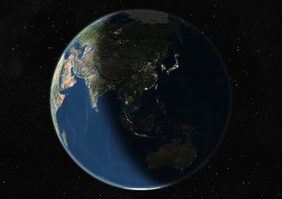 Globo centrado en Asia y Oceanía, imagen satelital en color verdadero de Unknown